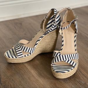 Navy Striped Summer Wedges
